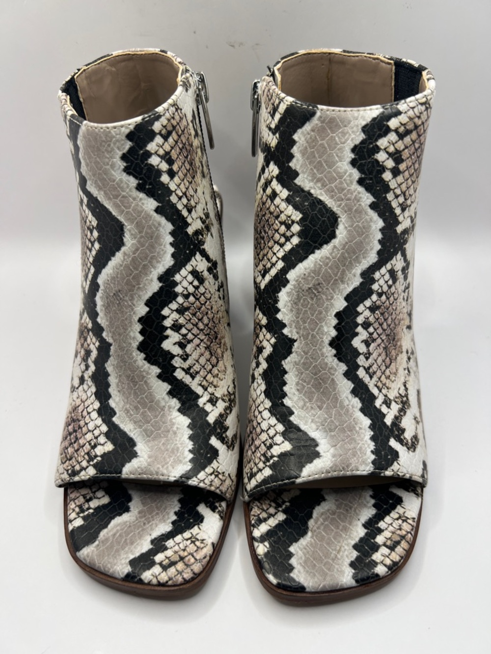 Vince Camuto Peep-Toe Snake Print Ankle Booties - White/Black